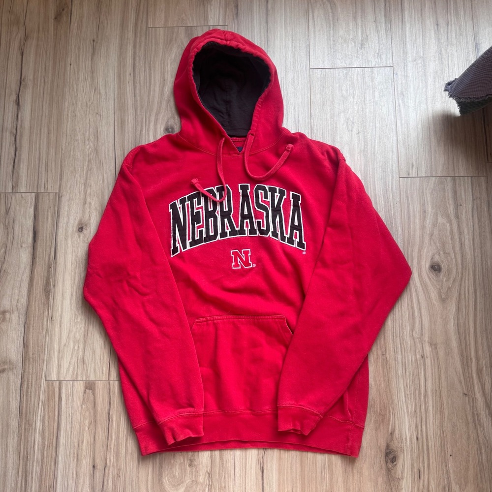 J America‎ Nebraska Hoodie Sweatshirt Pullover College Graphic Red XL